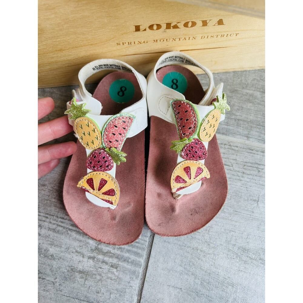 MAGGIE & ZOE Boutique Glitter Fruit Tropical Thong Summer Sandals Shoes Girls 8